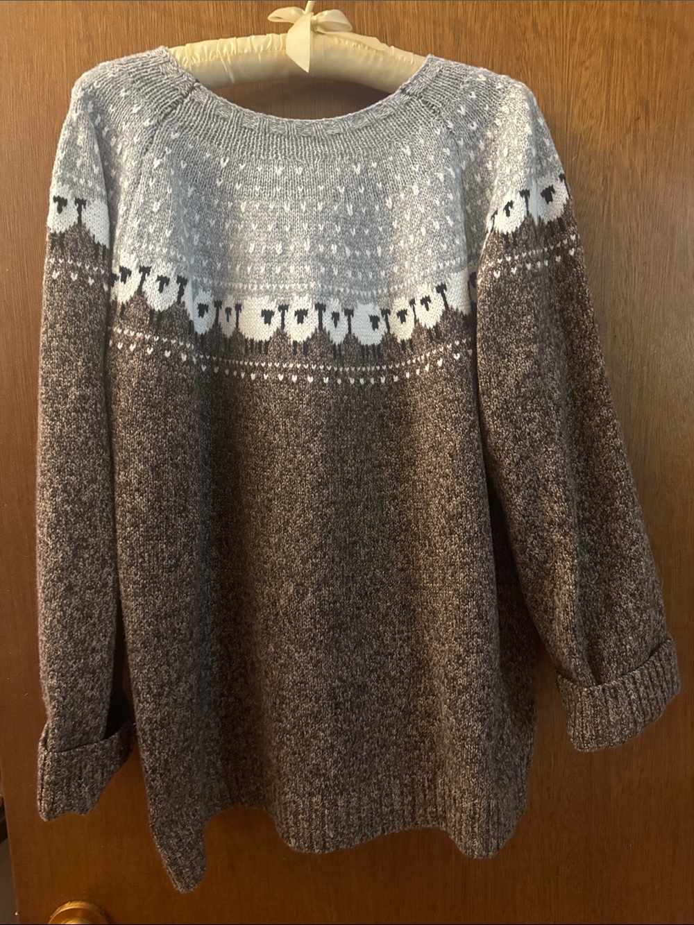Source Unknown Brown & Cream Nordic Sheep Crewneck Sweater
